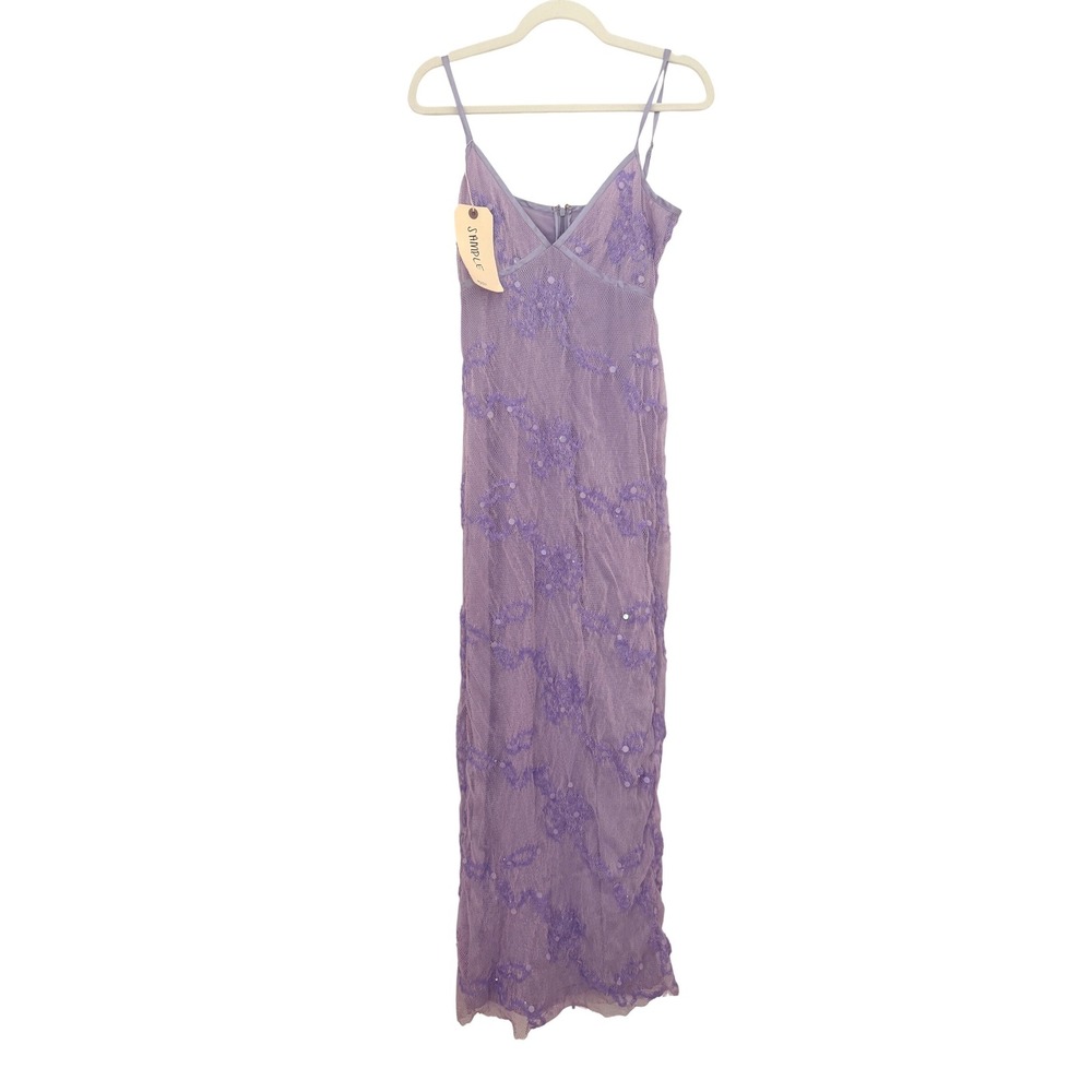Asta Resort Sample Maxi Dress Purple Mesh Sequin Floral Embroidery Size M